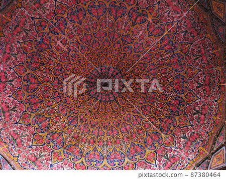 Mosaic ceiling of Nasir ol Molk Mosque, Shiraz, Iran 87380464