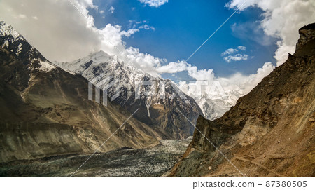 View to Bwaltar peak and Barpu glacier, Karakorum mountains Pakistan View to Bwaltar peak and Barpu glacier, Karakorum mountains Pakistan 87380505