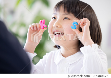 Education: A girl taking lessons in an English conversation class 87380676