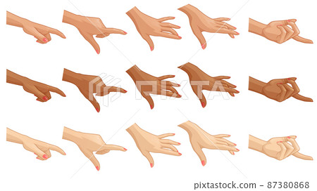 Cartoon hand gesture set for design in different skin colors. Vector illustration 87380868