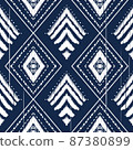White Diamond on Indigo Blue. Geometric ethnic oriental pattern traditional Design for background,carpet,wallpaper,clothing,wrapping,Batik,fabric, vector illustration embroidery style 87380899