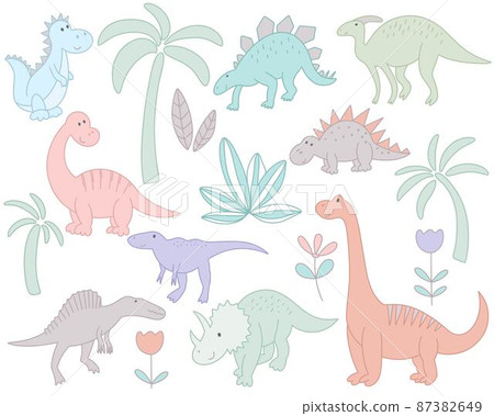 Set funny dinosaurs and plants 87382649