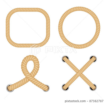 Nautical loops. Vector knots for rope. Realistic knot round and square borders. Marine ropes 87382787