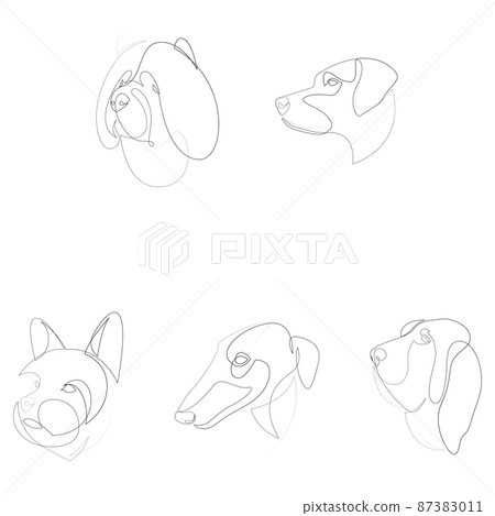 Breeds of dogs drawn in minimal style set. One line dogs. Vector illustration 87383011
