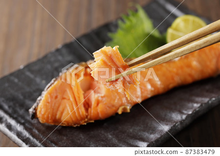 Baked salted coho salmon Baked salted coho salmon 87383479