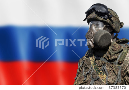 Russian soldier in camouflage uniform on the background 87383570