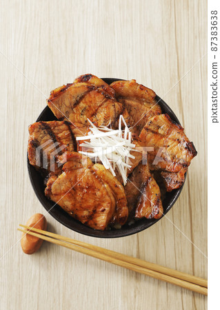 Charcoal-grilled pork bowl, a specialty of Obihiro, Tokachi, Hokkaido 87383638
