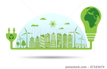 Silhouette green city. Environment conservation. Silhouette green city. Environment conservation. 87383674