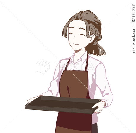 A woman with a tray (smiling smile) - Stock Illustration [87383757] - PIXTA