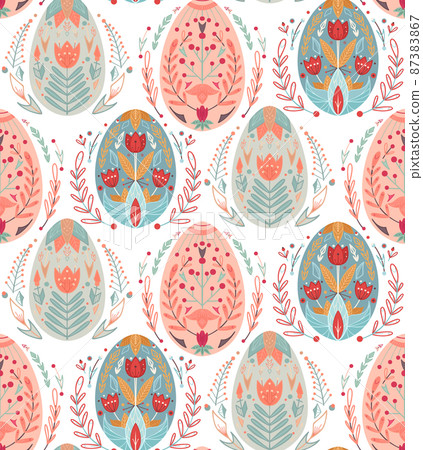Vector seamless pattern with Easter eggs with a... - Stock Illustration ...