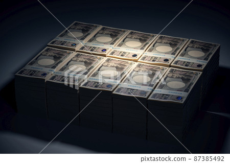 A stack of 10,000 yen bills (100 million yen) 87385492