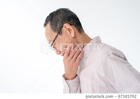 Senior man chin worried Senior man chin worried 87385702