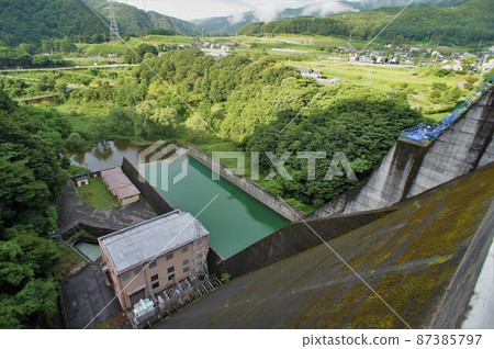 Miwa Dam embankment seen from the top Miwa Dam embankment seen from the top 87385797