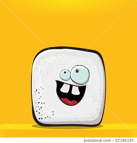Vector Cartoon sugar cartoon characters isolated on orange background. funky sweet sugar cube character with eyes and mouth. funky food character 87386195