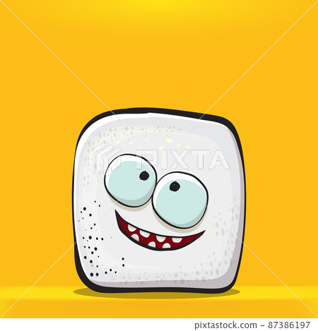 Vector Cartoon sugar cartoon characters isolated on orange background. funky sweet sugar cube character with eyes and mouth. funky food character Vector Cartoon sugar cartoon characters isolated on orange background. funky sweet sugar cube character with eyes and mouth. funky food character 87386197