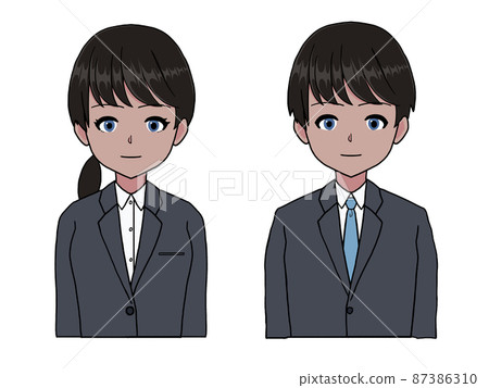 Black-haired blue-eyed men and women in suits Black-haired blue-eyed men and women in suits 87386310