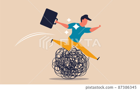 Business jump difficulty and crisis problem. Man overcome trouble and barriers breakthrough vector illustration concept. Obstacles defeat career and finance competition winning. Power people leader Business jump difficulty and crisis problem. Man overcome trouble and barriers breakthrough vector illustration concept. Obstacles defeat career and finance competition winning. Power people leader 87386345