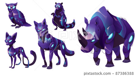 Cyborgs animals owl, raccoon, fox, wolf and rhino Cyborgs animals owl, raccoon, fox, wolf and rhino 87386388
