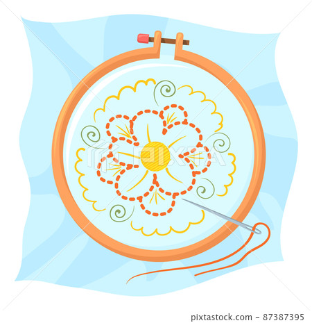 Embroidery hand craft icon. Canvas on wooden hoop 87387395