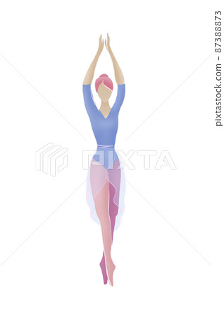 Illustration of one woman ballet dancer in releve pose fifth position with hands up 87388873