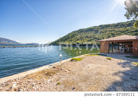lake with sea water in which mussels are grown near Butrint National Park in southern Albania near Saranda lake with sea water in which mussels are grown near Butrint National Park in southern Albania near Saranda 87389111