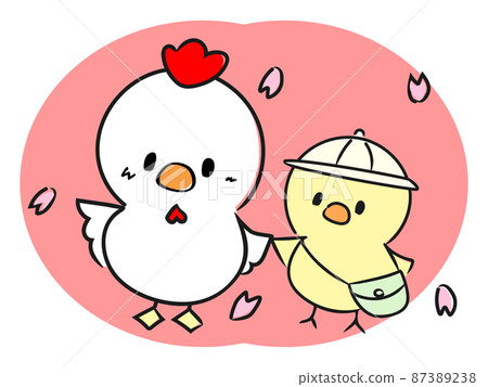 In April, when the cherry blossoms dance, the parents and children of cute chicks are excited to enter the kindergarten and school. 87389238