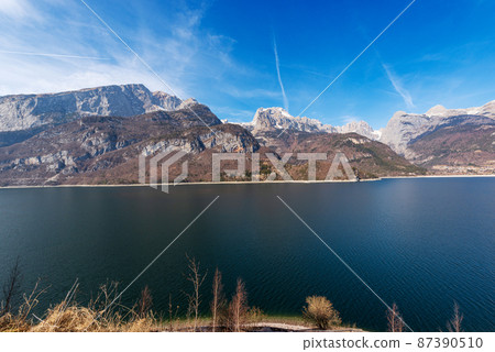 Lake Molveno and Mountain Range of Brenta Dolomites - Trentino Alto Adige Italy 87390510