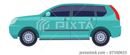 Green crossover car. Suv auto side view Green crossover car. Suv auto side view 87390633