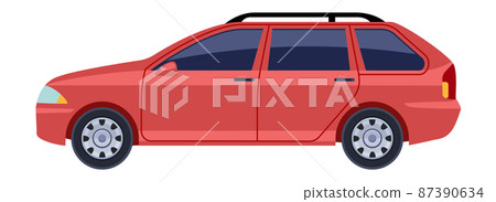 Family car profile. Red city auto. Motor engine vehicle Family car profile. Red city auto. Motor engine vehicle 87390634