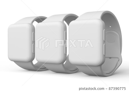 Set of monochrome smart watches or fitness tracker isolated on white background 87390775