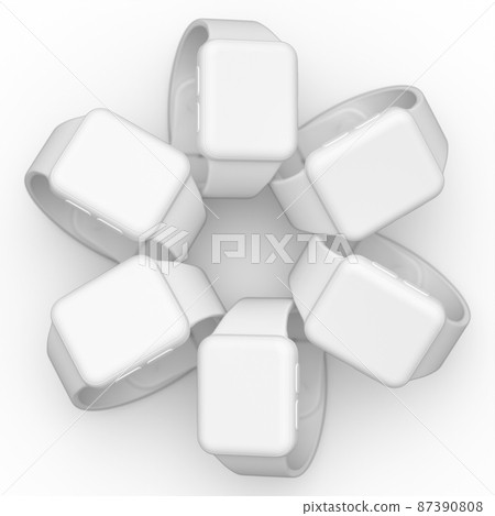 Set of smart watches or fitness tracker like flower pattern on white background. Set of smart watches or fitness tracker like flower pattern on white background. 87390808