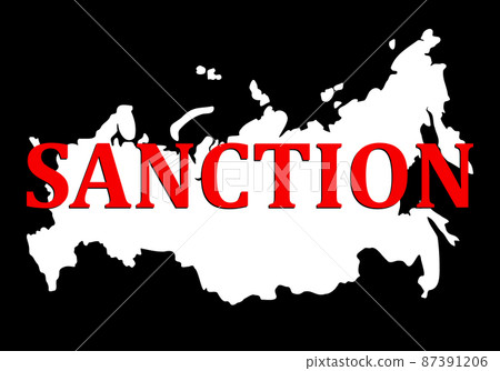 Sanctions against Russia. Silhouette of map of Russian federation with red text sanction. Collapse and destruction of the state because of Putin's rule and attacks on a neighboring country - Ukraine. Sanctions against Russia. Silhouette of map of Russian federation with red text sanction. Collapse and destruction of the state because of Putin's rule and attacks on a neighboring country - Ukraine. 87391206
