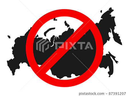 Sanctions against Russian federation. Russia banned. Stop Russian aggressors. Red forbidding sign for Russian countries. Ban russians for flights, goods and bank transfers. The collapse of the state. 87391207