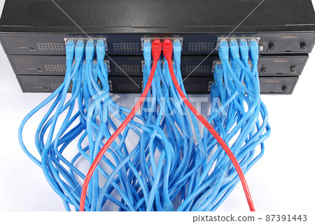 network hub and patch cables network hub and patch cables 87391443