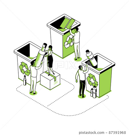 Recycling - modern line isometry design style illustration 87391968