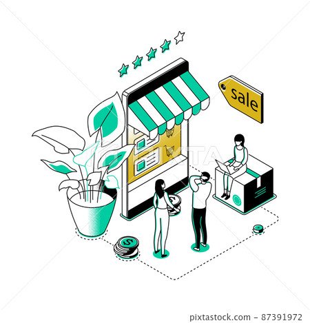 E-commerce - modern line isometry design style illustration 87391972