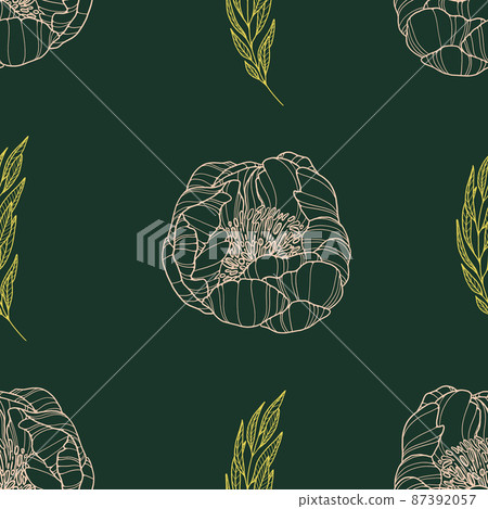Outline flowers pattern on dark green. Illustration for wrapping, covering, textile Outline flowers pattern on dark green. Illustration for wrapping, covering, textile 87392057