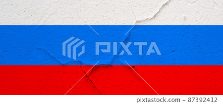 Russian flag on concrete texture background with cracks 87392412