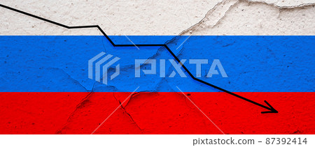 Russian flag on concrete texture background with cracks Russian flag on concrete texture background with cracks 87392414