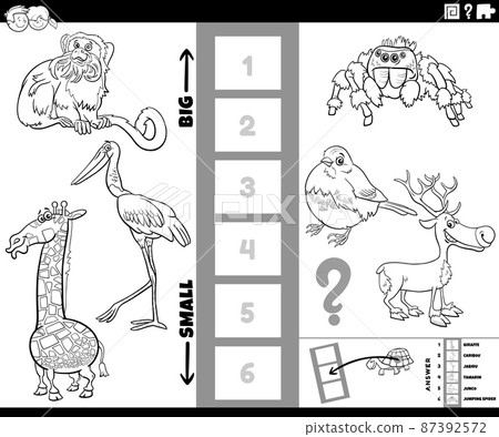 biggest and smallest animal cartoon game coloring book page 87392572