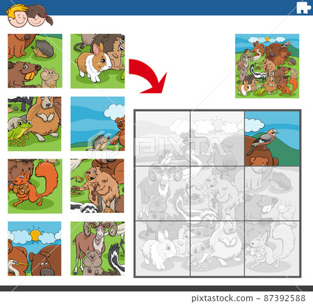 jigsaw puzzle game with cartoon wild animal characters jigsaw puzzle game with cartoon wild animal characters 87392588