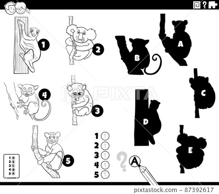 shadows game with animals coloring book page shadows game with animals coloring book page 87392617