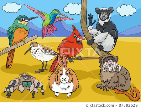 funny cartoon wild animals comic characters group 87392629