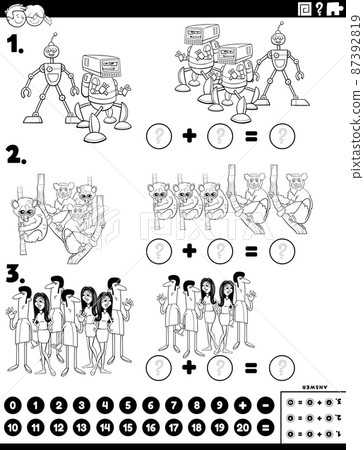 maths addition task with cartoon characters... - Stock Illustration ...