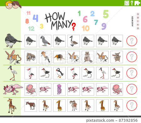 counting task for kids with cartoon animal characters 87392856