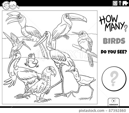 counting cartoon birds educational task coloring book page counting cartoon birds educational task coloring book page 87392860