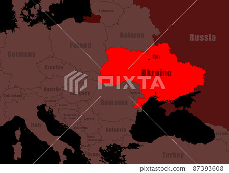 War in Ukraine concept, Russia and Ukraine on Europe outline map 87393608
