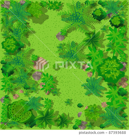 Top view of the countryside with forest, grass with stones and trees Top view of the countryside with forest, grass with stones and trees 87393688