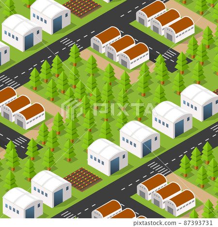 Isometric view of the city. Collection of houses 3D illustration 87393731