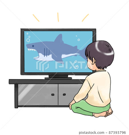 Illustration of a boy who is very close to watching TV 87393796